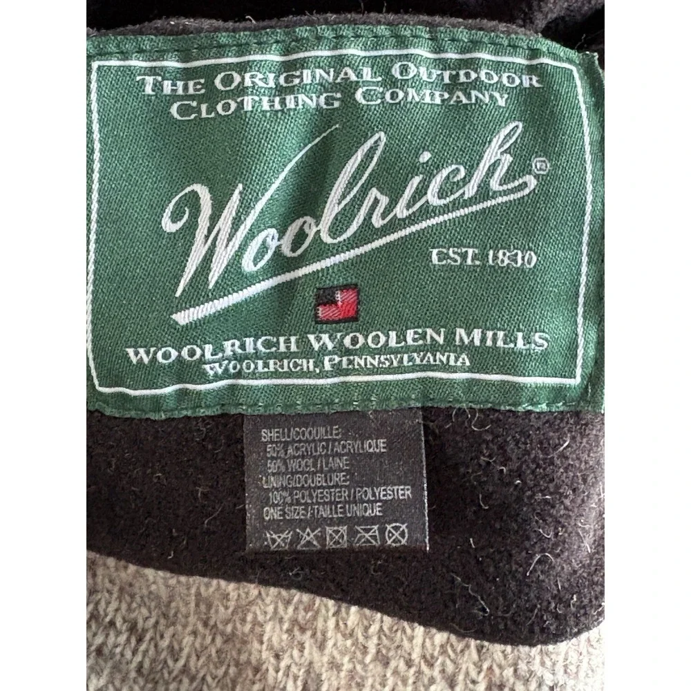 Tan Khaki Woolrich Wool Blend Beanie Hat Knit Cap Warm‎ Lined Unisex One Size